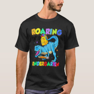 Kids Roaring Into Kindergarten Dinosaur First Day T-Shirt