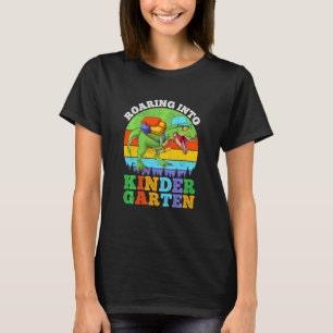 Kids Roaring Into Kindergarten Dinosaur First Day  T-Shirt