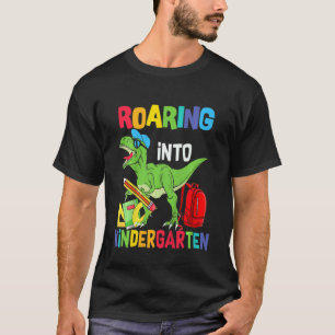 Kids Roaring Into Kindergarten Rex Dinosaur Back T T-Shirt
