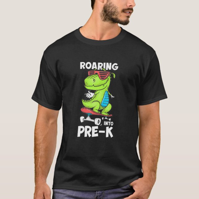 Kids Roaring Into Pre K  Dinosaur Back To School T-Shirt (Front)