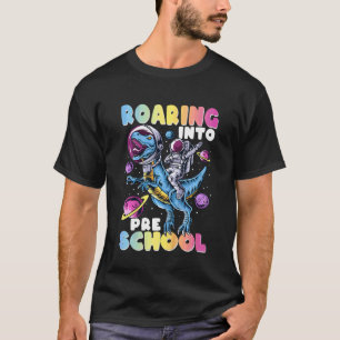 Kids Roaring Into Preschool Dinosaur Astronaut Pre T-Shirt