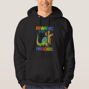 Kids Roaring Into Preschool Dinosaur Teacher Pre K Hoodie