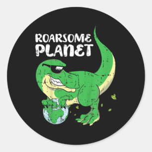 Kids Roaring Planet Earth Day Environmental Dinosa Classic Round Sticker
