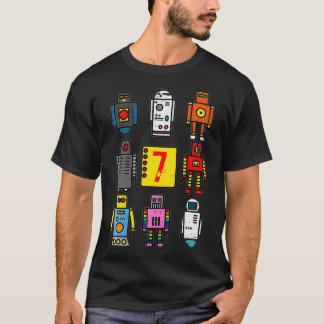 Kids Robot 7th Birthday Retro Robotics with numbe T-Shirt
