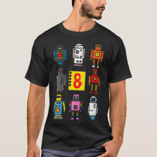 Kids Robot 8th Birthday Retro Robotics with numbe T-Shirt