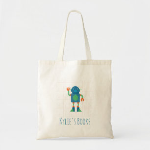 Kids Robot Blue Library Book  Tote Bag