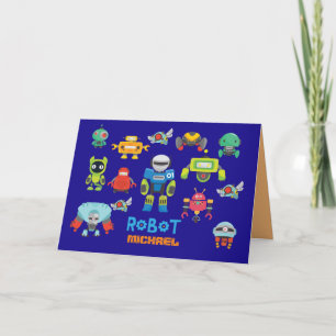 KIDS ROBOT Personalised Blue Funny Cartoon Robots Card
