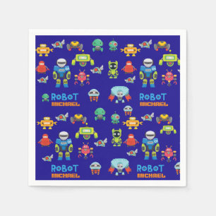 Kids ROBOTS Birthday Party Blue Funny Cartoon Napkin