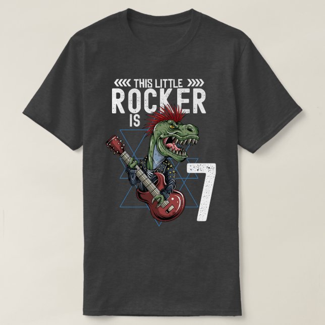 Kids Rock And Roll Music T Rex Dinosaur 7th Birthd T-Shirt (Design Front)