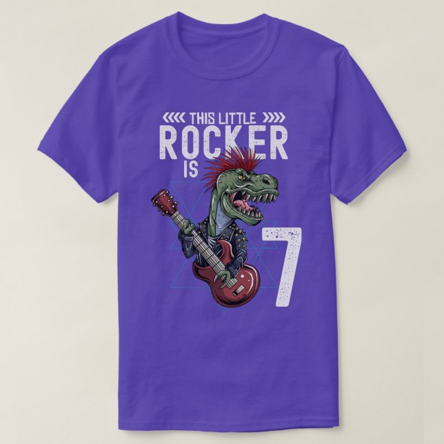 Kids Rock and Roll Music T Rex Dinosaur 7th Birthd T-Shirt (Design Front)
