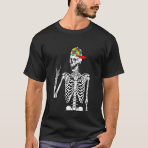 Kids Rock N Roll Skeleton Hand Autism Awareness Pu T-Shirt