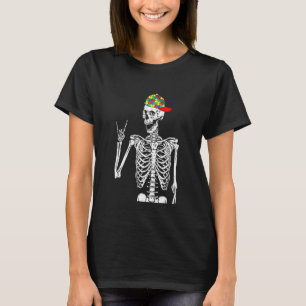 Kids Rock N Roll Skeleton Hand Autism Awareness Pu T-Shirt