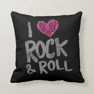 Kids Rock & Roll Pink Lace Heart Black Cushion