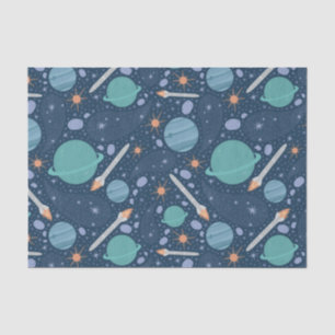 Kids Rocket Ship Jupiter Saturn Planet Stars Tissue Paper