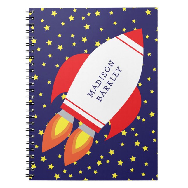 Kids Rocket Ship Outer Space Cute Notebook (Front)