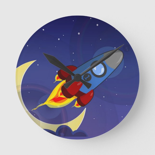 Kids Rocket Ship Round Clock (Front)