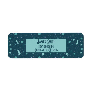 Kids Rocket Ship to Space Travel Saturn Planets Return Address Label