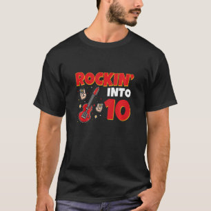 Kids Rockin Into 10 Rockstar Guitar 10 Year Old 10 T-Shirt