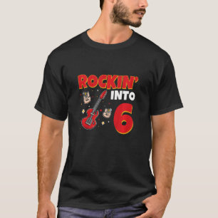 Kids Rockin Into 6 Rockstar Guitar 6 Year Old 6th T-Shirt