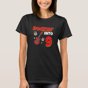 Kids Rockin Into 9 Rockstar Guitar 9 Year Old 9th T-Shirt