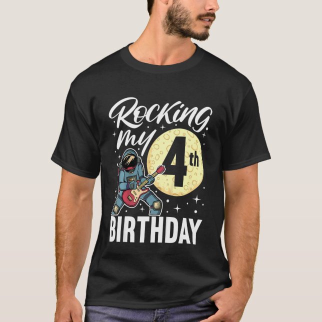 Kids Rocking My 4th Birthday I Electric Guitar Ast T-Shirt (Front)