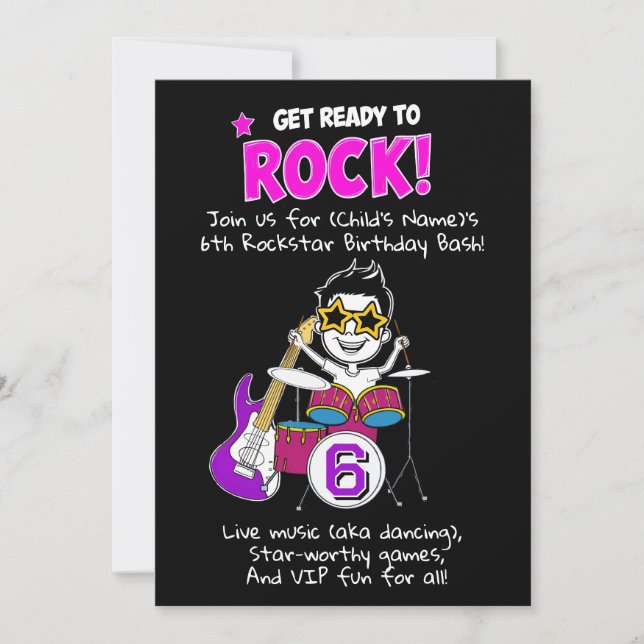 Kids Rockstar themed birthday party get rocking Invitation (Front)