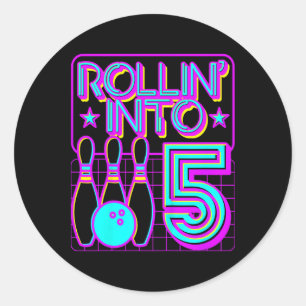 Kids Rollin Into 5 Bowling Bowler 5th Birthday Par Classic Round Sticker