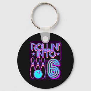 Kids Rollin Into 6 Bowling Bowler 6th Birthday Par Key Ring