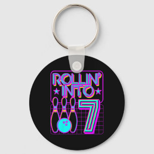 Kids Rollin Into 7 Bowling Bowler 7th Birthday Par Key Ring