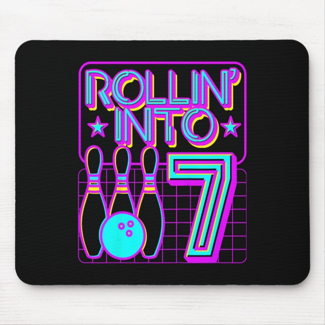 Kids Rollin Into 7 Bowling Bowler 7th Birthday Par Mouse Pad (Front)