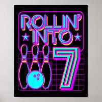 Kids Rollin Into 7 Bowling Bowler 7th Birthday Par