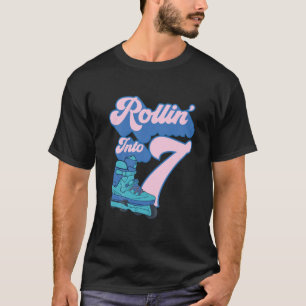 Kids Rollin Into 7 Roller Skating 7Th Birthday Gir T-Shirt