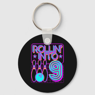 Kids Rollin Into 9 Bowling Retro Bowler 9th Birthd Key Ring