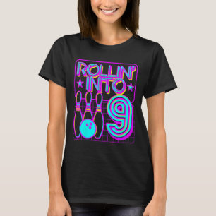 Kids Rollin Into 9 Bowling Retro Bowler 9th Birthd T-Shirt