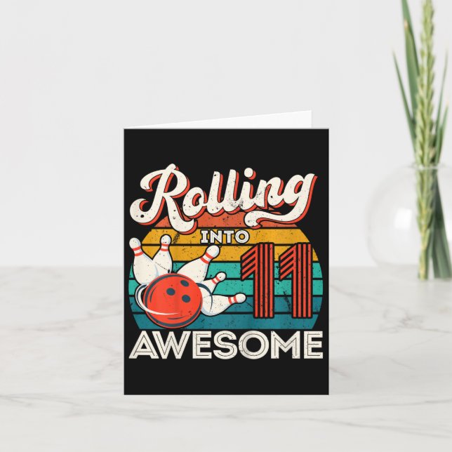 Kids Rolling Into 11 Years 11th Bowling Birthday P Card (Front)
