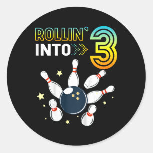Kids Rolling Into 3 Years Old Birthday Bowling Lov Classic Round Sticker