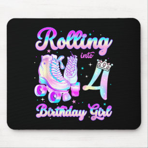 Kids Rolling Into 4 Roller Skating 4th Birthday Gi Mouse Pad