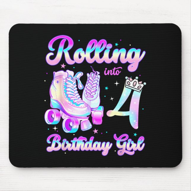 Kids Rolling Into 4 Roller Skating 4th Birthday Gi Mouse Pad (Front)