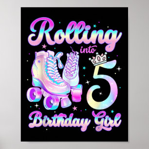 Kids Rolling Into 5 Roller Skating 5th Birthday Gi Poster