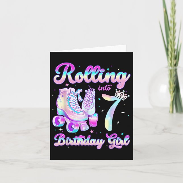 Kids Rolling Into 7 Roller Skating 7th Birthday Gi Card (Front)