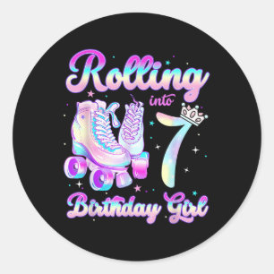 Kids Rolling Into 7 Roller Skating 7th Birthday Gi Classic Round Sticker
