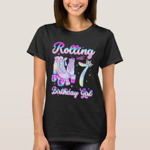 Kids Rolling Into 7 Roller Skating 7th Birthday Gi T-Shirt