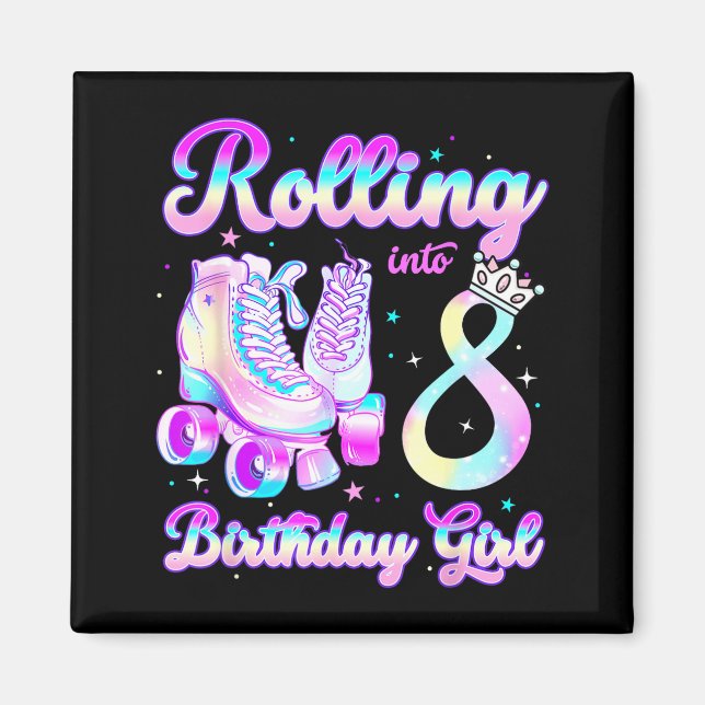 Kids Rolling Into 8 Roller Skating 8th Birthday Gi Magnet (Front)