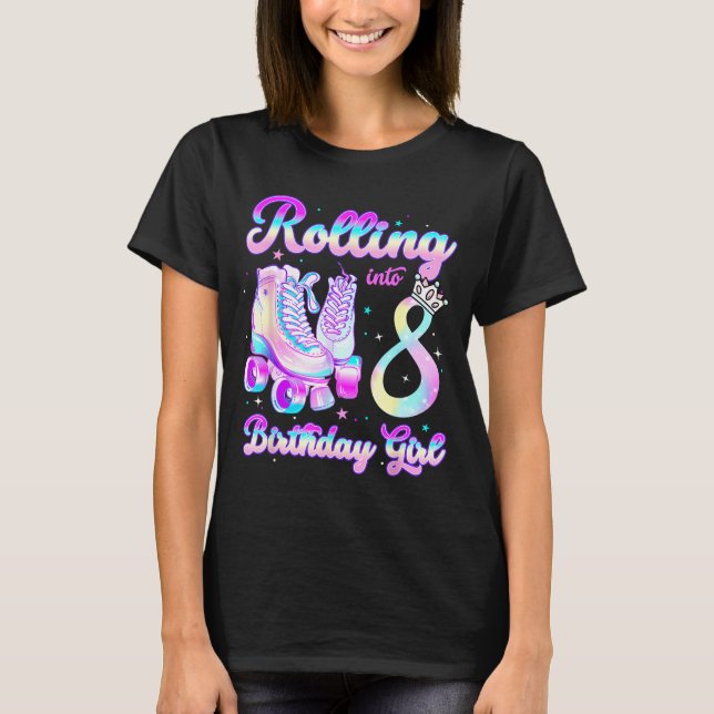 Kids Rolling Into 8 Roller Skating 8th Birthday Gi T-Shirt (Front)