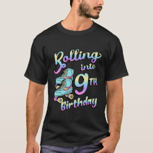Kids Rolling Into 9Th Birthday Quad Skater Roller T-Shirt