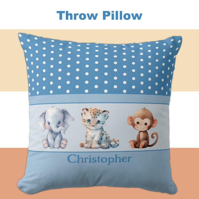 Kid's room add name cute animals blue cushion (Creator Uploaded)