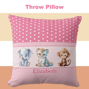 Kid's room add name cute animals pink cushion