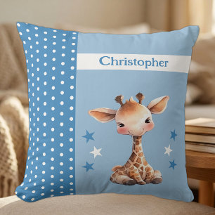 Kid's room add name cute giraffe blue cushion