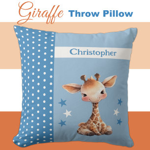 Kid's room add name cute giraffe blue cushion