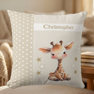 Kid's room add name cute giraffe brown cushion